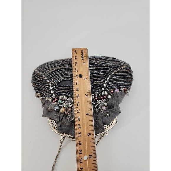 Vintage grey silver Mary Frances rhinestone beaded evening purse - Picture 5 of 11